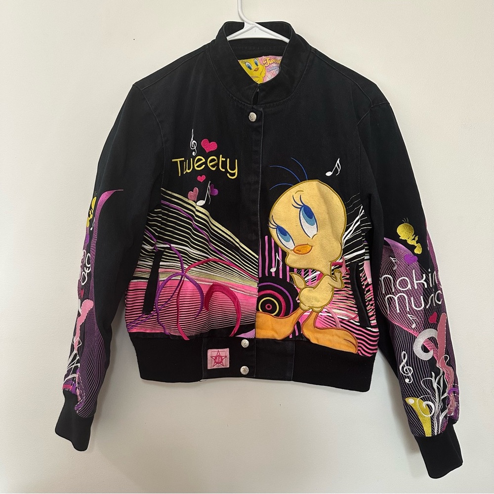 Vintage Jeff Hamilton Tweety Bird Jacket Size Youth M‎ Racing Bomber Embroider